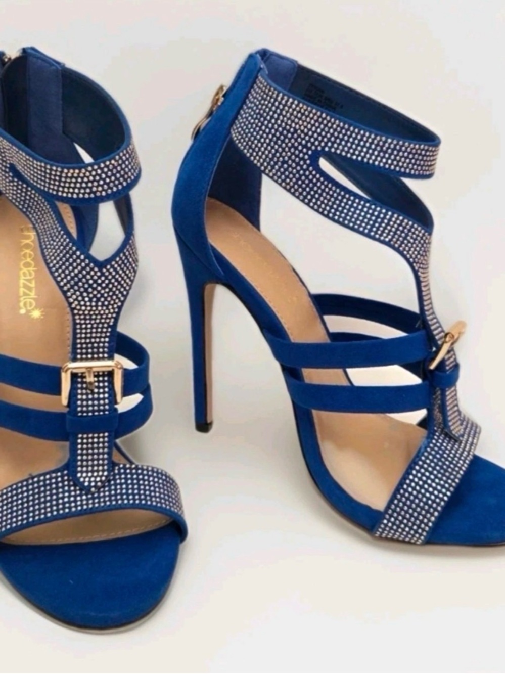 Blue Crystal-Embellished Strappy High Heel Sandals